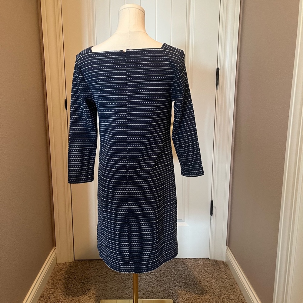 LOFT Dark Blue Striped Long Sleeve Dress - Picture 3 of 4